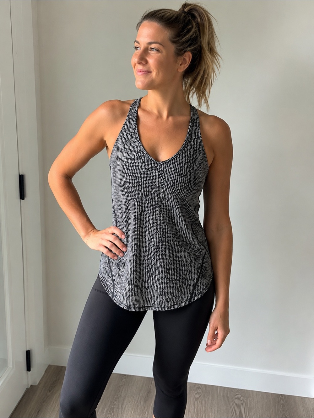 Lululemon Black & White Printed Mesh Racerback Tank Top